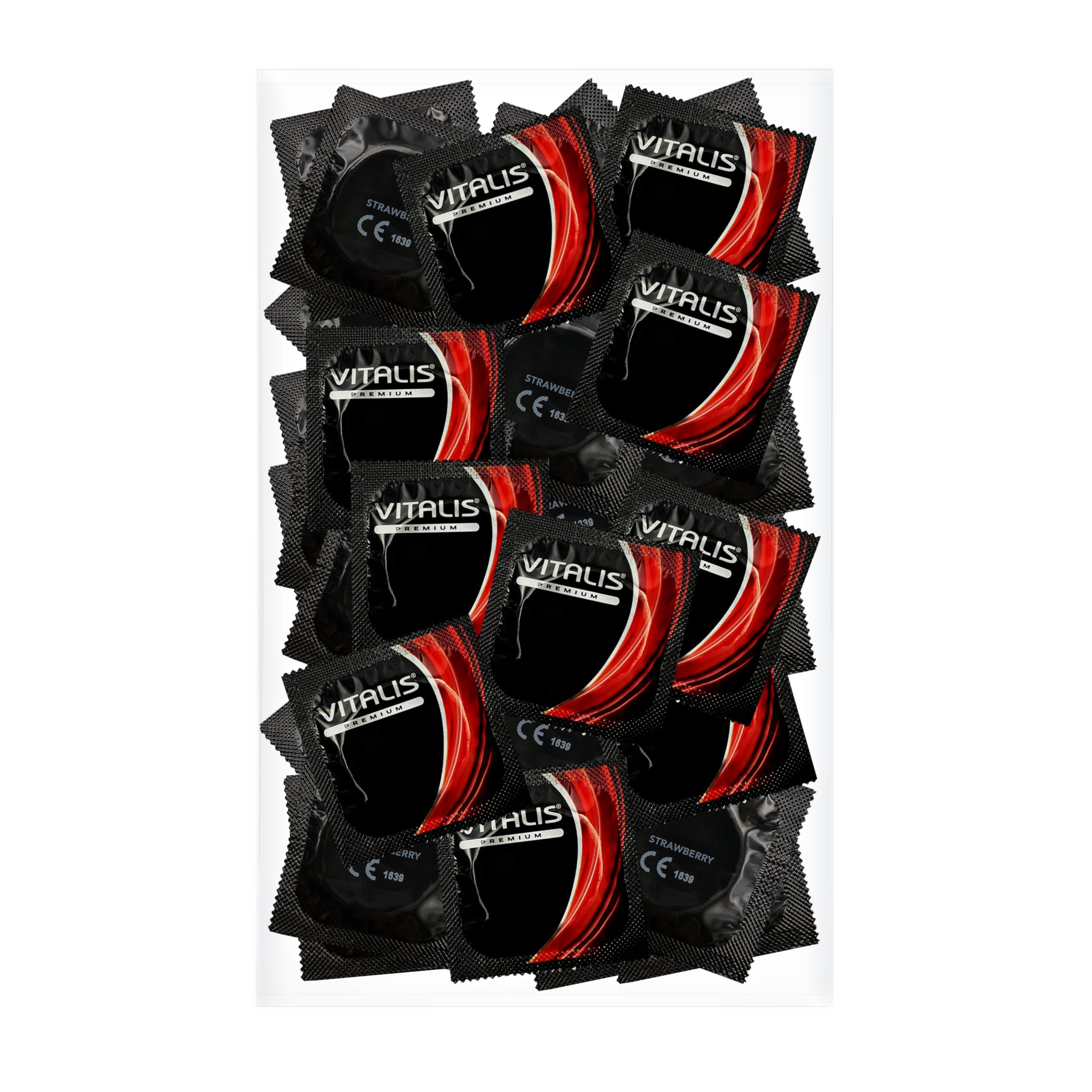 Preservativi VITALIS PREMIUM Fragola, 100 pezzi. Confezionati singolarmente, lattice naturale.