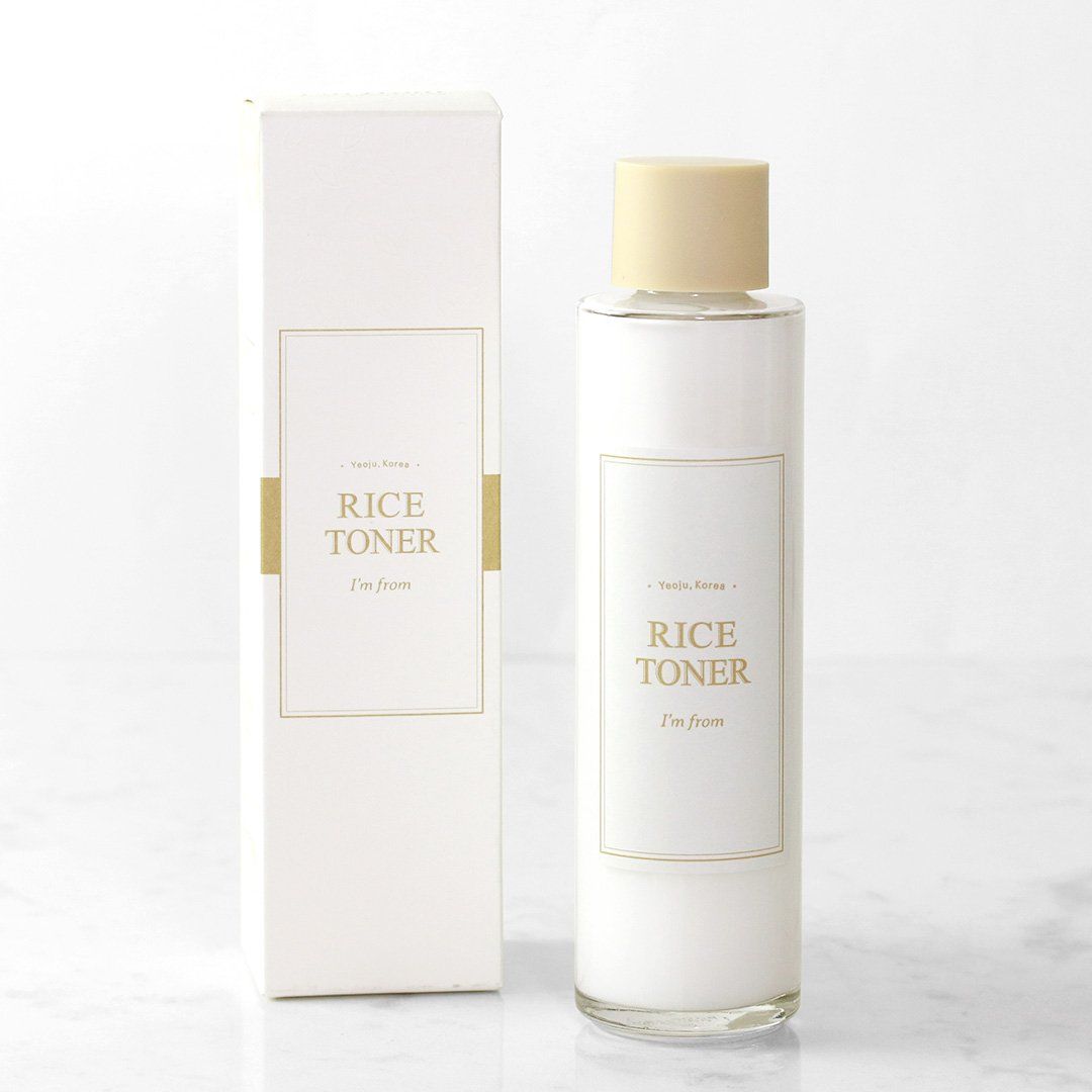 Flacone e confezione. Rice Toner, i'm from. Tappo beige.
