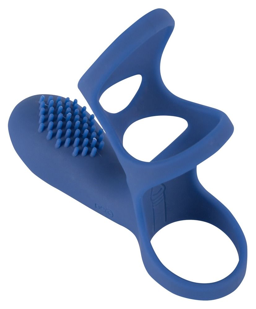 Anello vibrante blu con bottoni, visto di lato.