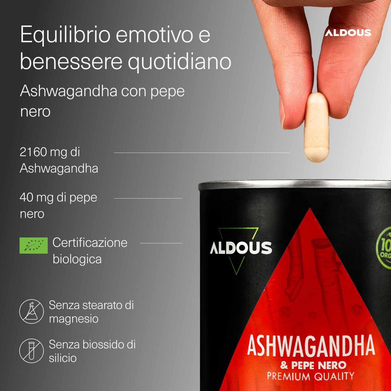 Aldous - Ashwagandha con Pepe Nero - Ansia, Stress