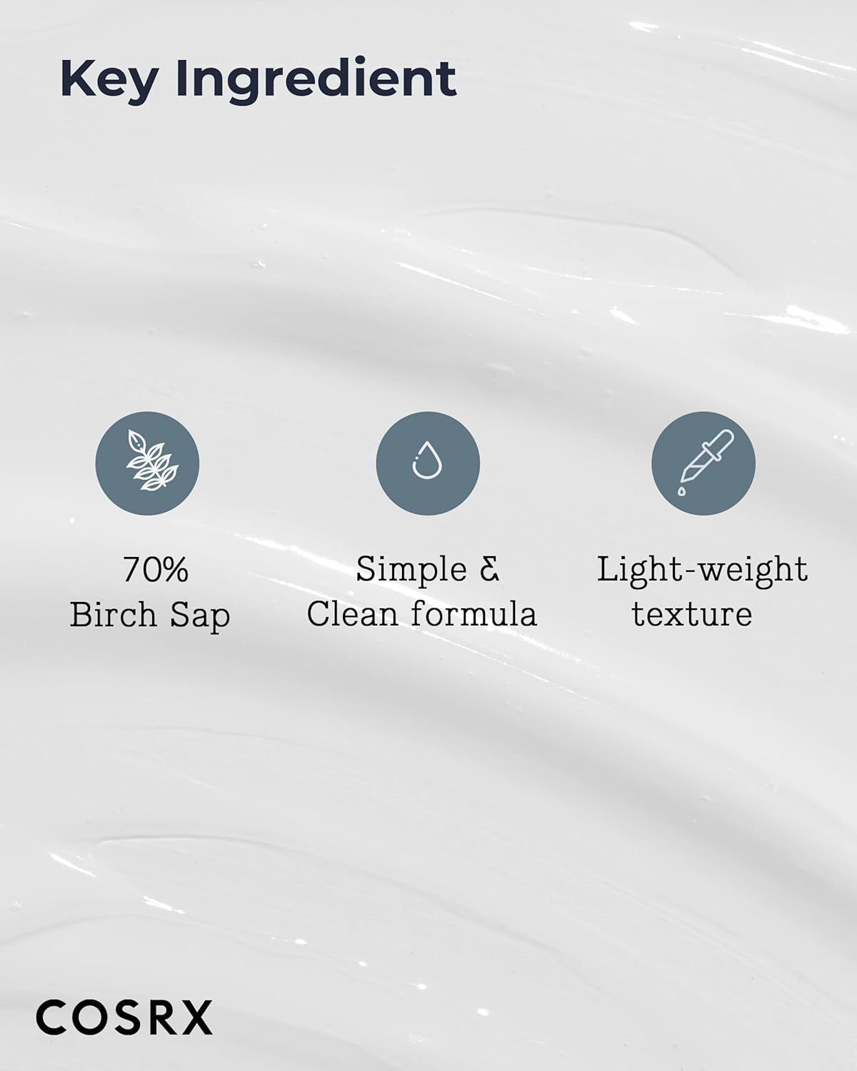 Testo: Ingrediente chiave. 70% linfa di betulla, Formula semplice e pulita, Texture leggera. COSRX.