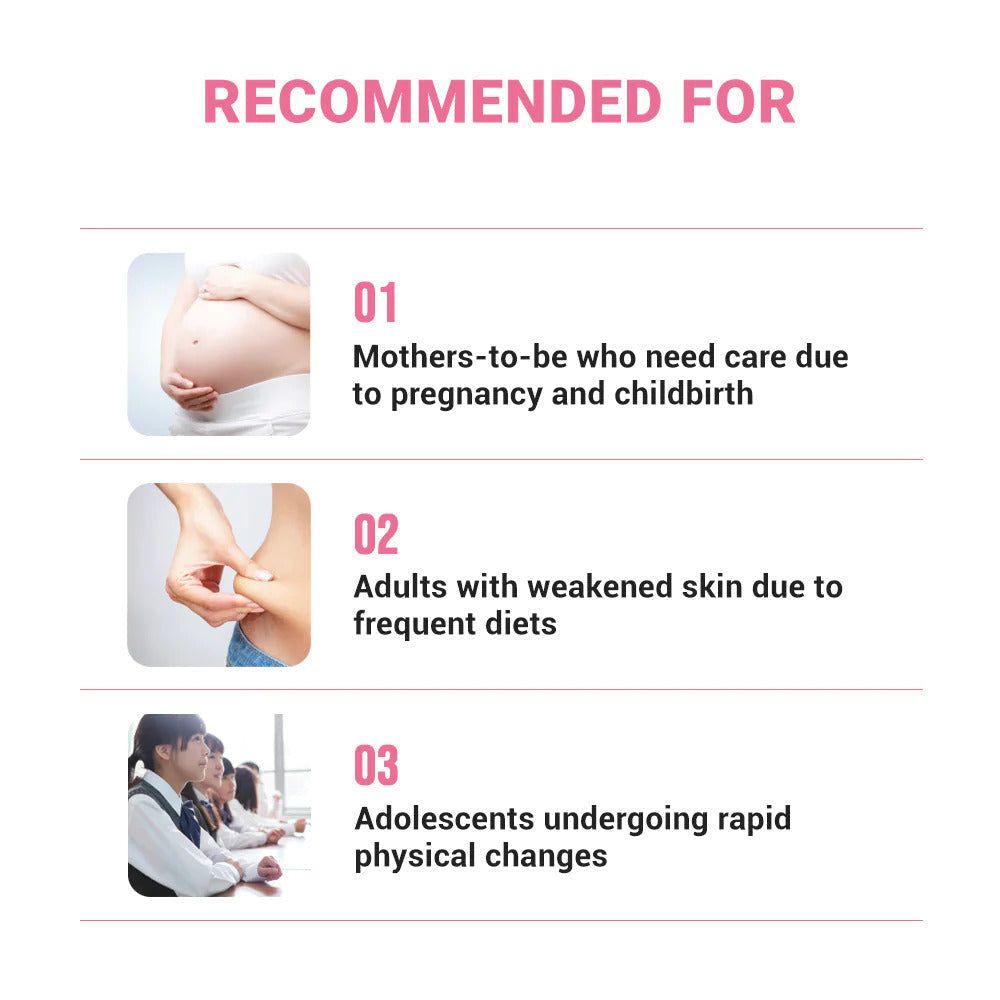 Testo: Consigliato per donne incinte, persone con pelle indebolita e adolescenti.