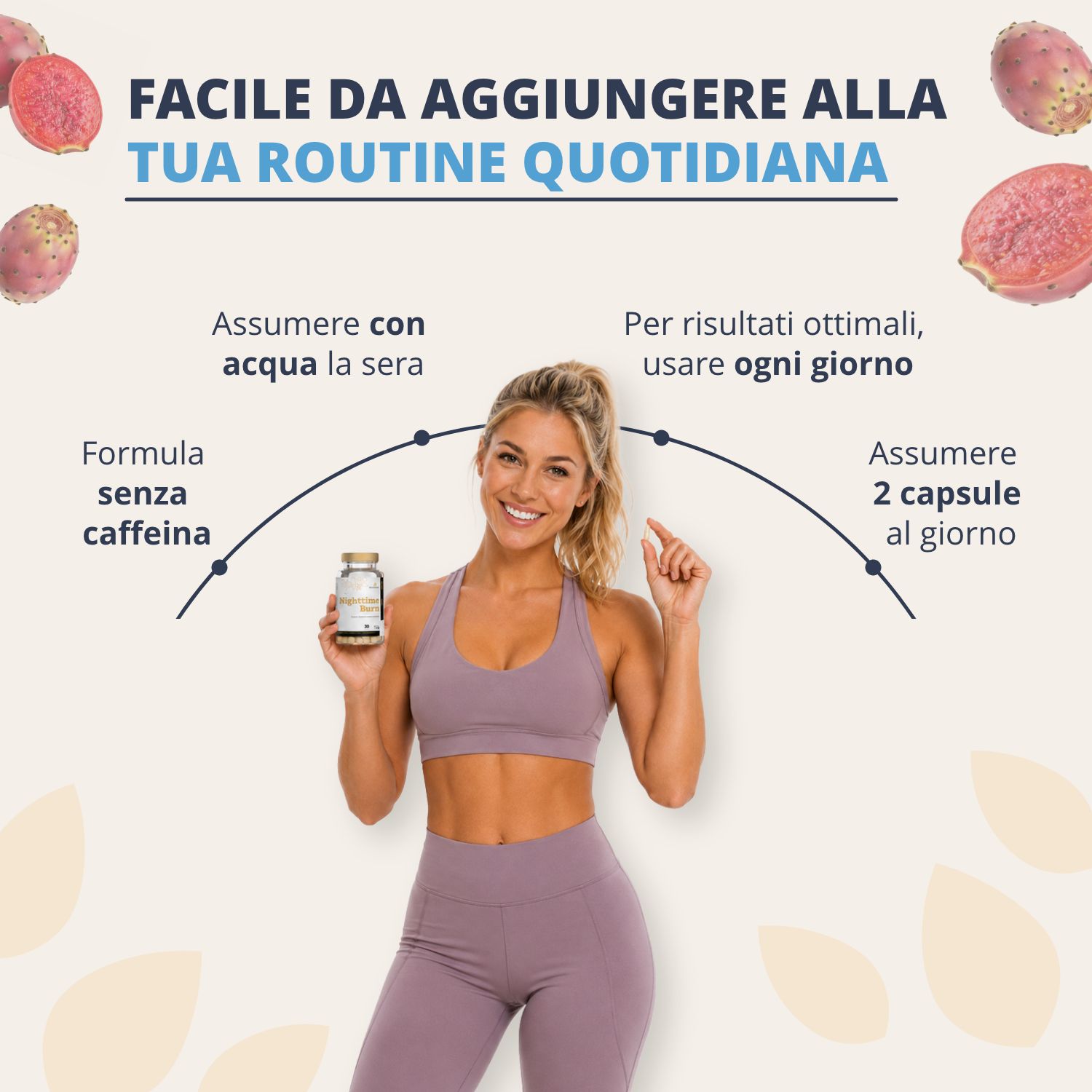 Donna con flacone Golden Tree Nighttime Burn, integrabile nella routine quotidiana.