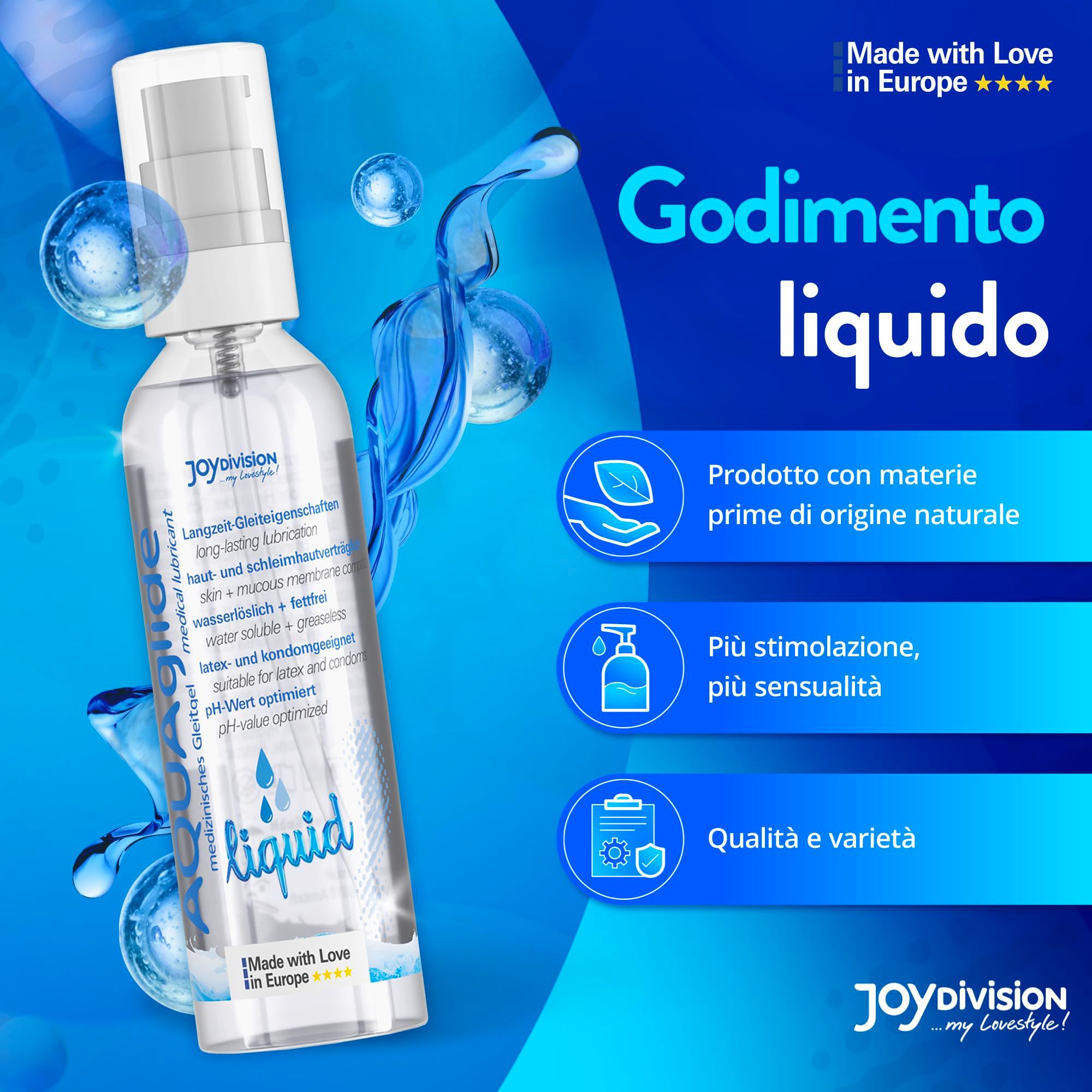 Joydivision AQUA GLIDE Liquid lubrificante, Fabbricato con amore in Europa.