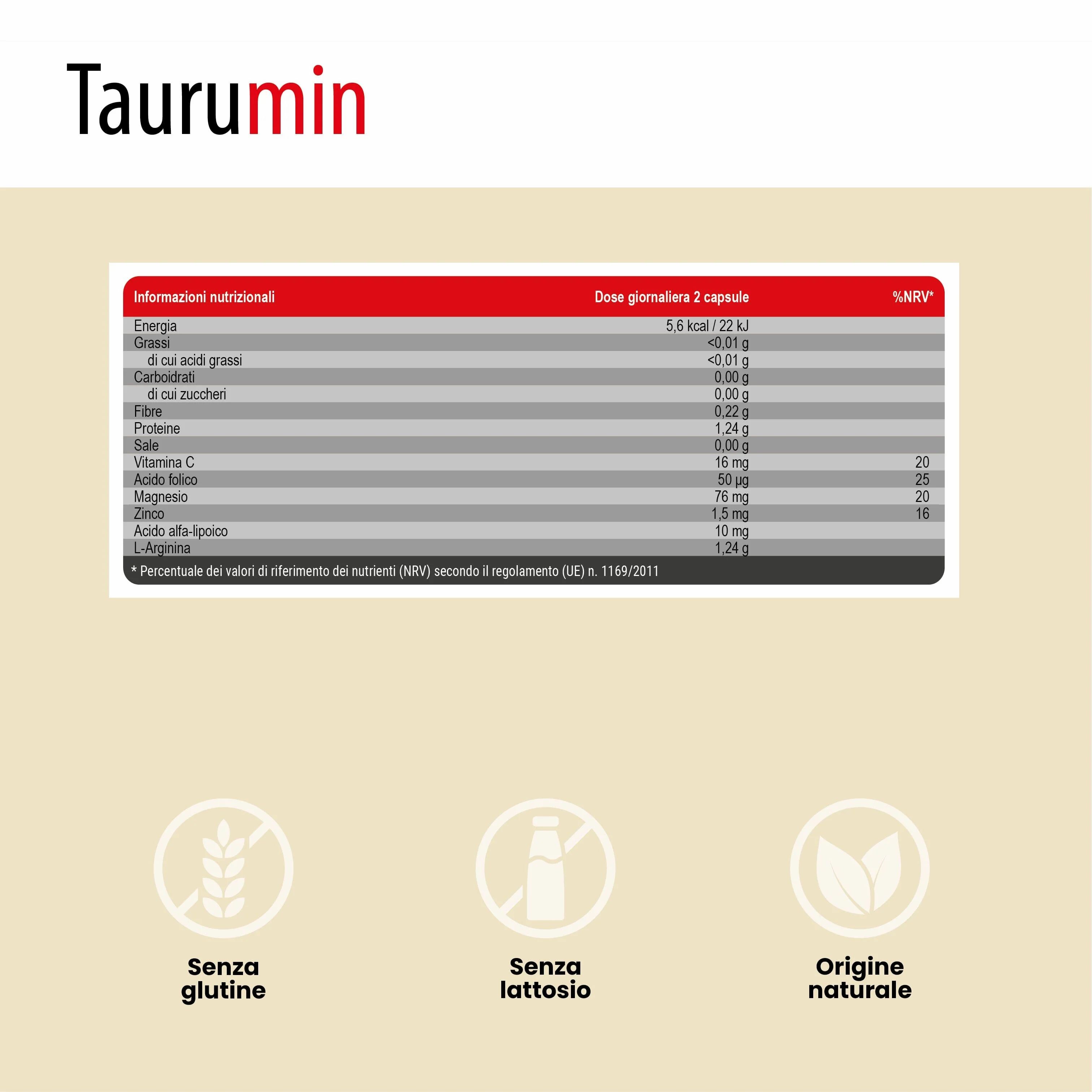 Tabella nutrizionale di Taurumin. Informazioni sui valori nutrizionali.