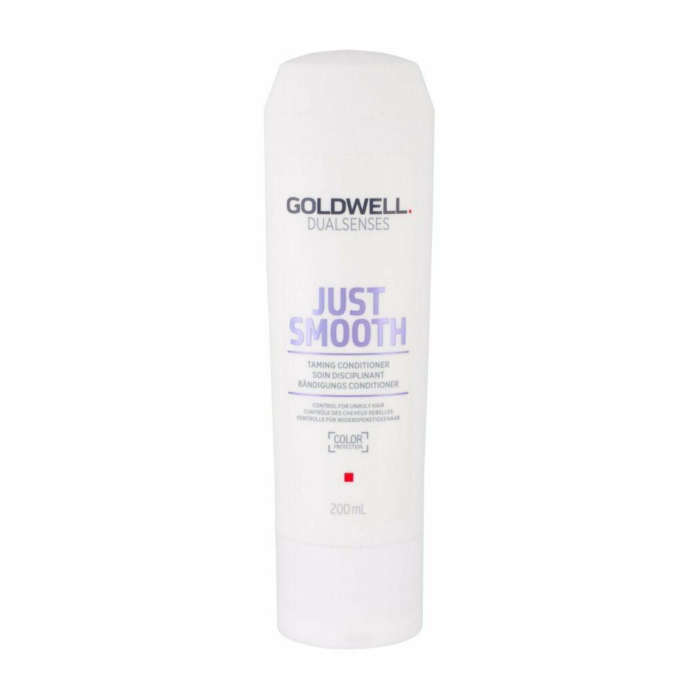 Flacone bianco Goldwell Dualsenses Just Smooth Conditioner. Testo: Taming Conditioner, 200ml. Per capelli colorati.