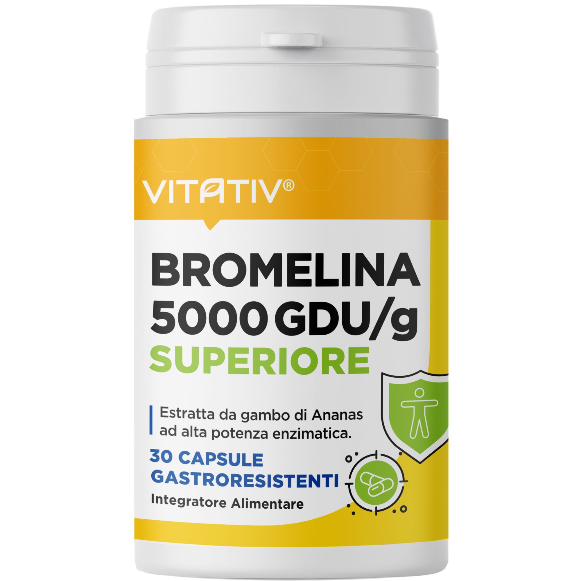 Vitativ® Bromelina 5000 GDU/g Superiore 30 Capsule Gastroresistenti | Drenante Forte Gambe Stanche