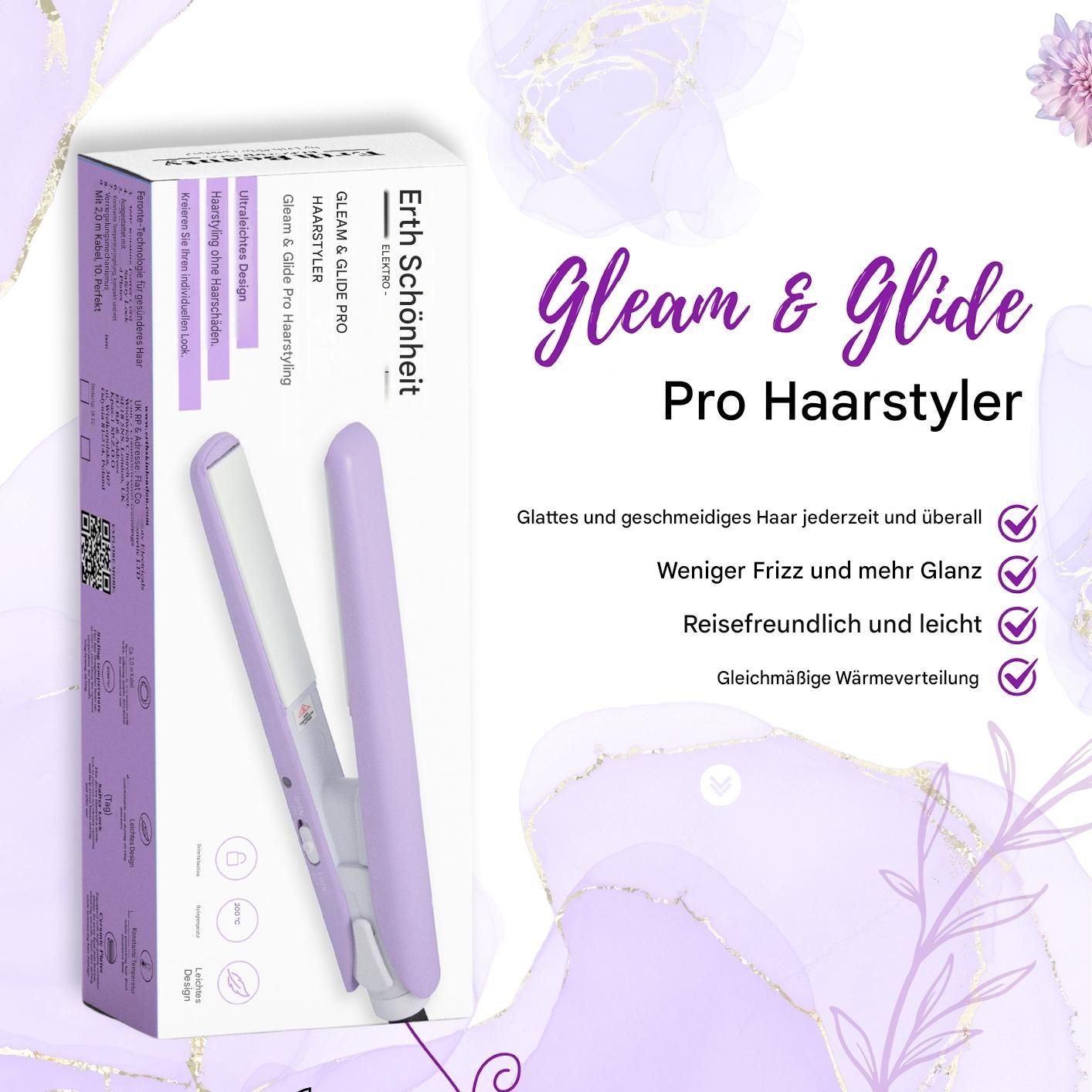 Piastra per capelli viola e confezione, Erth Schönheir Gleam & Glide Pro Haarstyler.