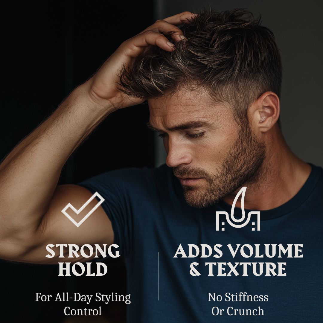 Uomo con tenuta forte e texture per i capelli.