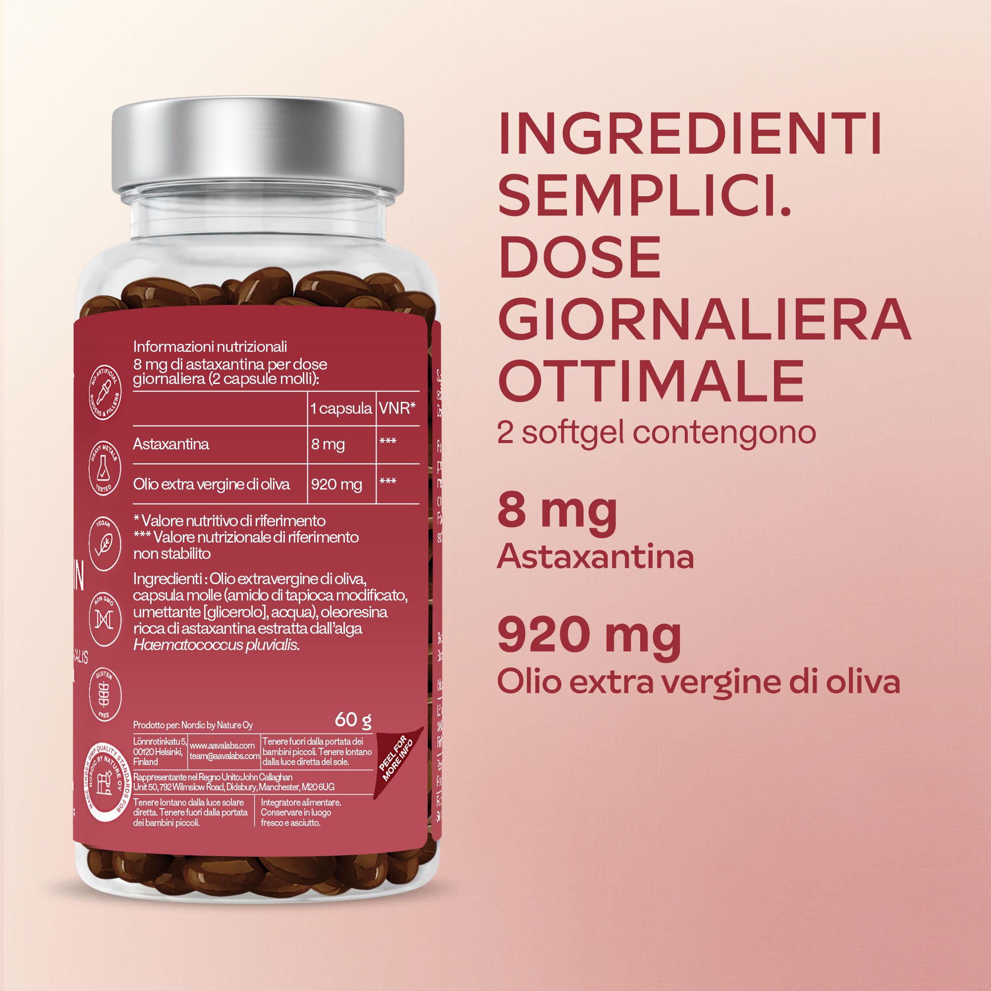 Softgel Aavalabs Astaxanthin in una capsula di Petri.