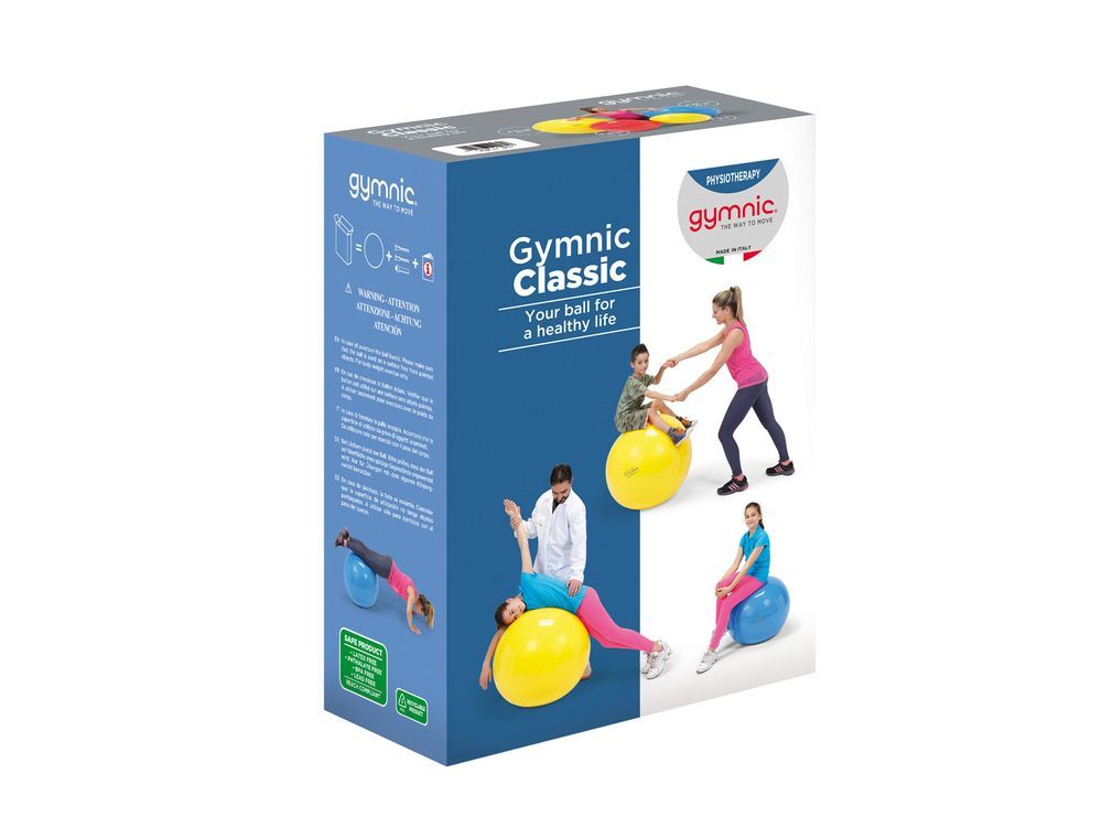 Confezione Gymnic Classic. Illustrazioni di persone che usano palle.