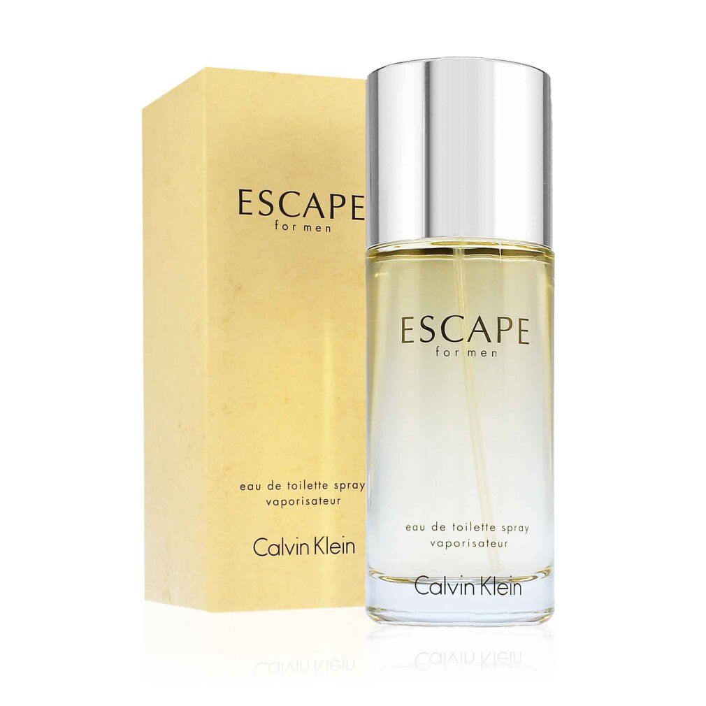 Calvin Klein Escape for Men Eau de Toilette Spray e confezione dorata.