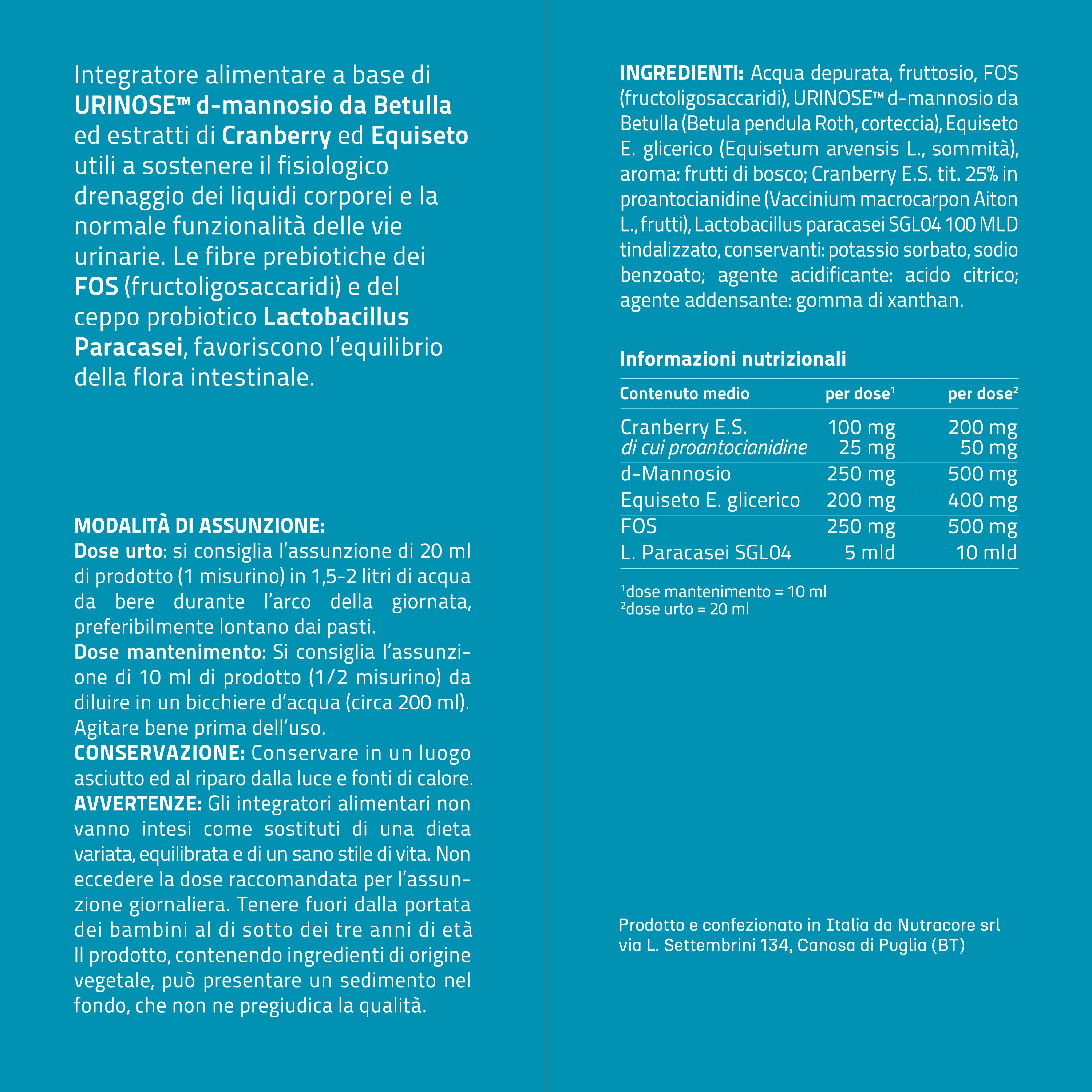 NURE Cyst Control Soluzione Orale 200 ml | Integratore cistite, d mannosio cistite