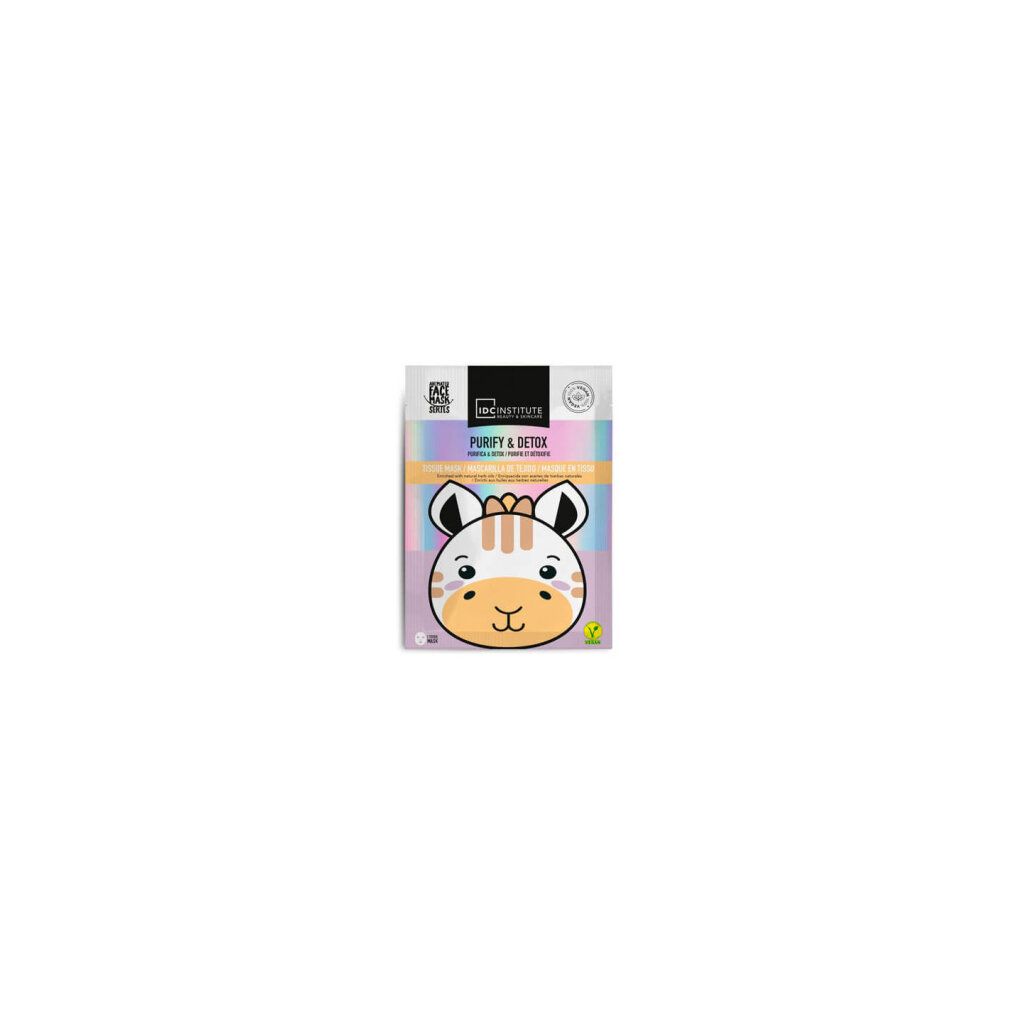 Maschera viso IDC INSTITUTE, Purify & Detox, con design a testa di zebra. Vegano.