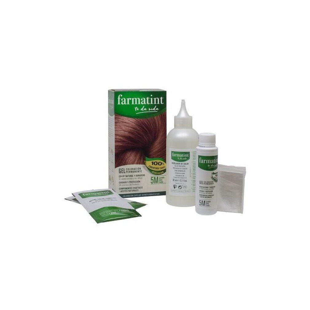 Kit tinta per capelli Farmatint con scatola, flaconi e bustine.