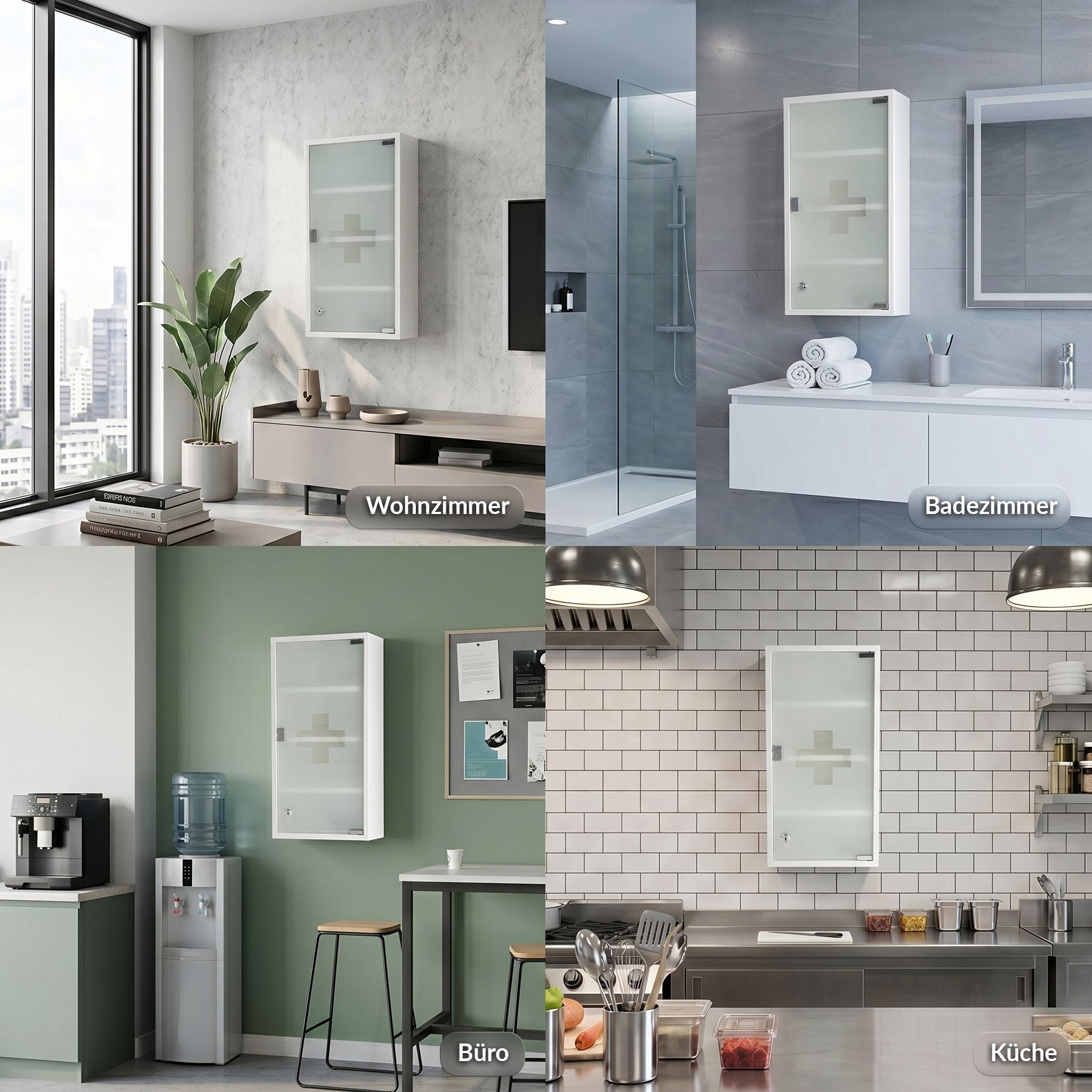 KARAT Armadietto medicinali Allen con anta in vetro bianco 60 x 30 cm 4 scomparti