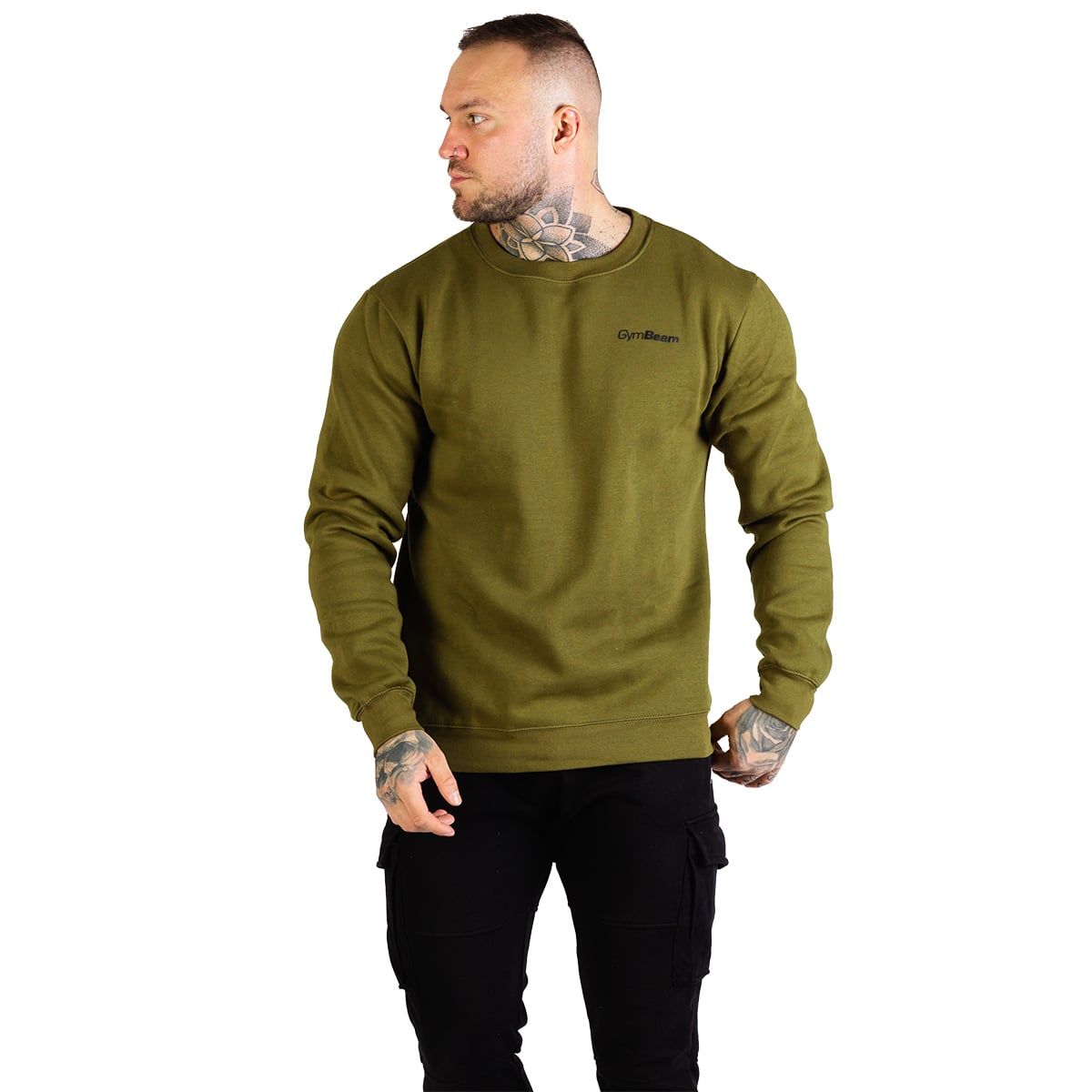 GymBeam Felpa uomo Basic verde militare regular senza cappuccio