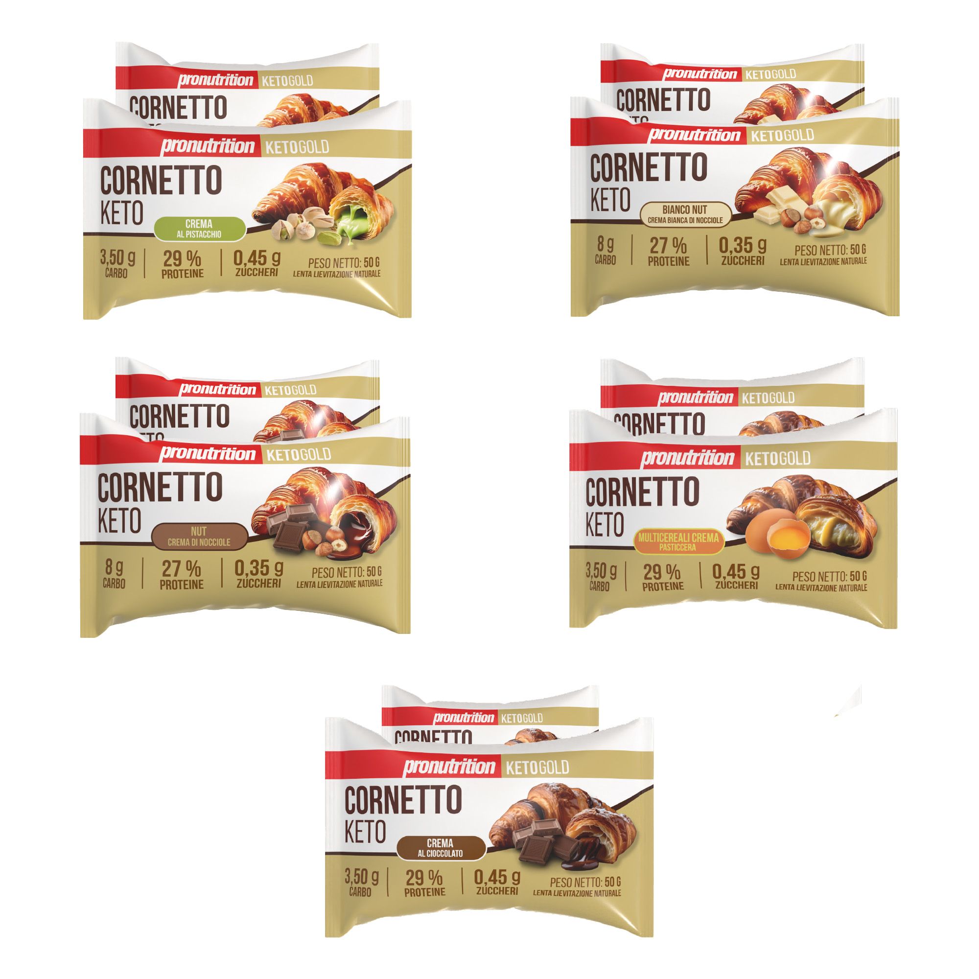 Pronutrition Cornetto keto - 10 pezzi 50 gr gusti misti - Senza zuccheri, basso carboidrati