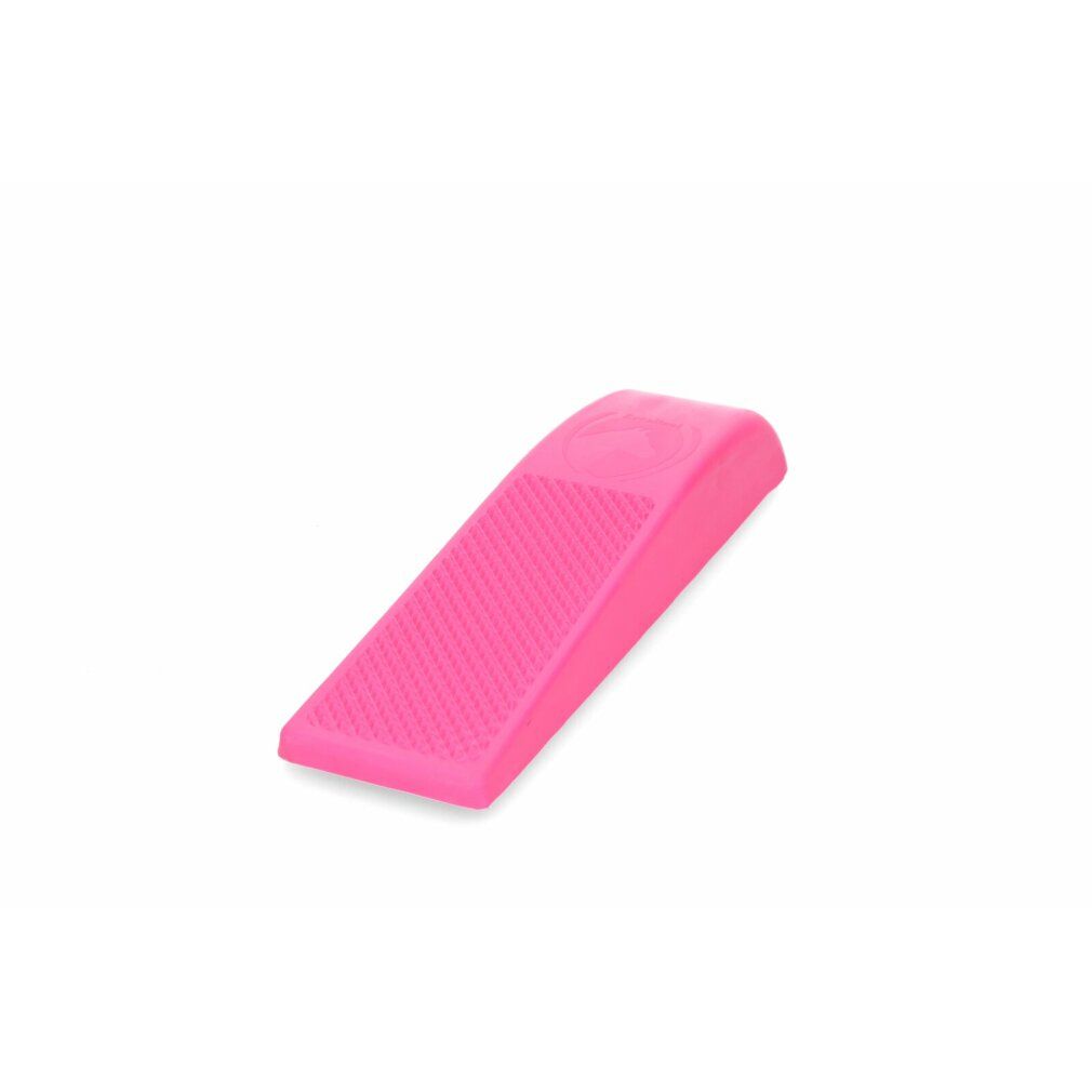 Spazzola rosa a forma di cuneo, superficie zigrinata. Bordo superiore arrotondato.