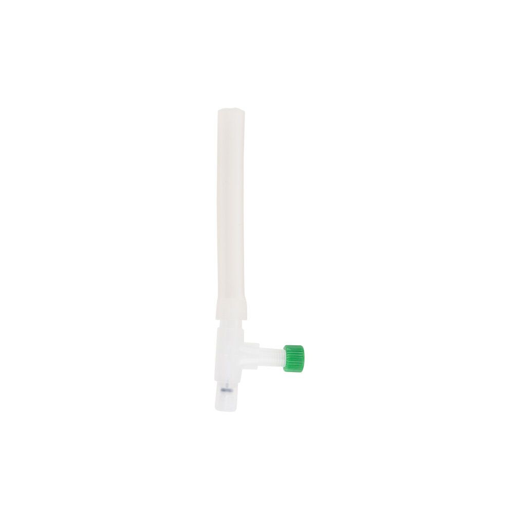 Valvola Fröhle SP001, plastica bianca con cappuccio verde, isolata su sfondo bianco.