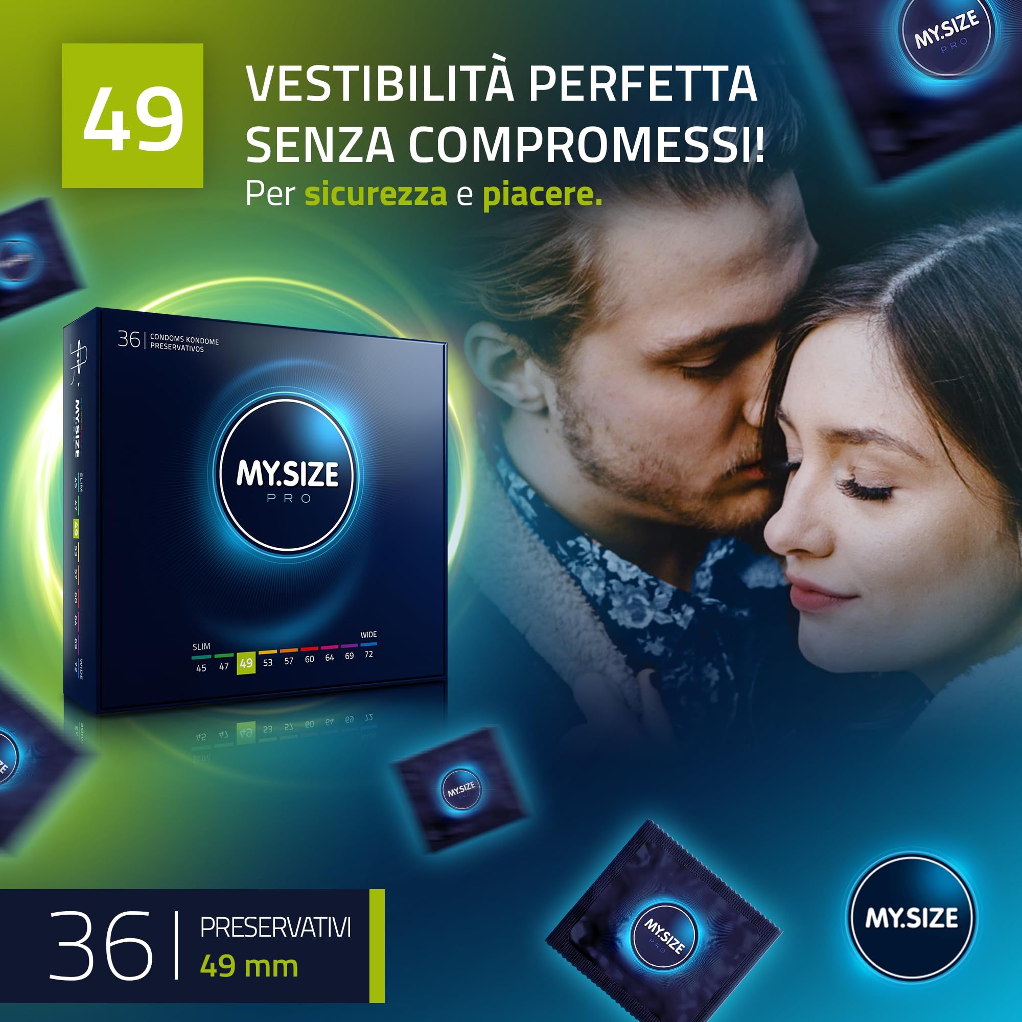 Confezione di preservativi My.Size PRO, 36 pezzi, misura 49mm.
