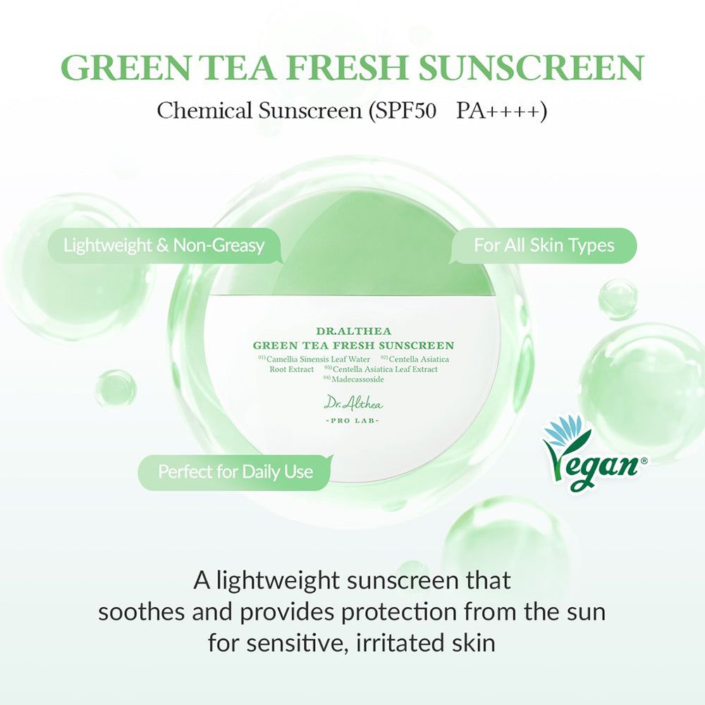 Immagine promozionale per la crema solare. Prodotto al centro, circondato da testo e grafica. Logo vegano visibile.