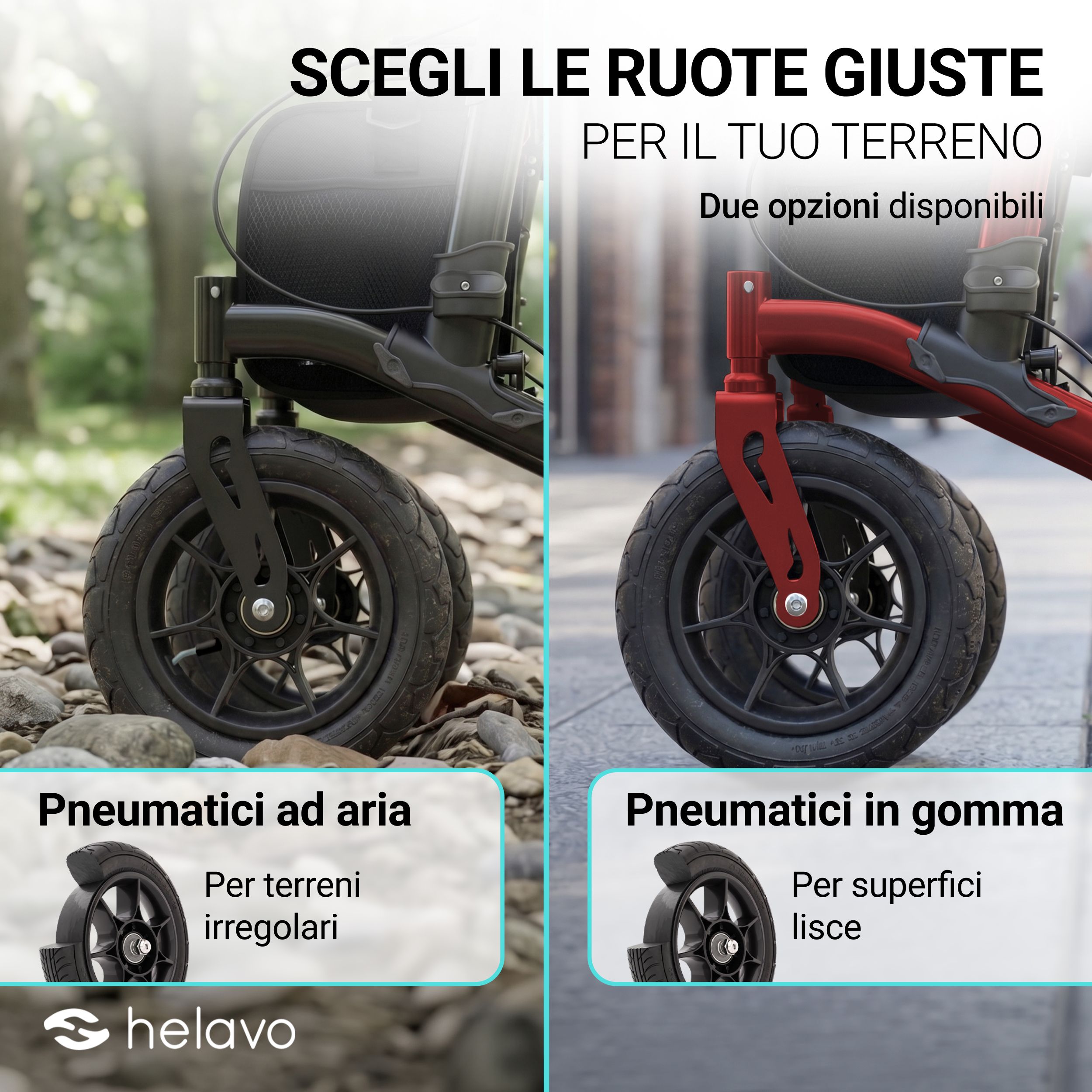 Helavo Deambulatore da esterno pieghevole con ruote antiforatura e seduta 9,5kg