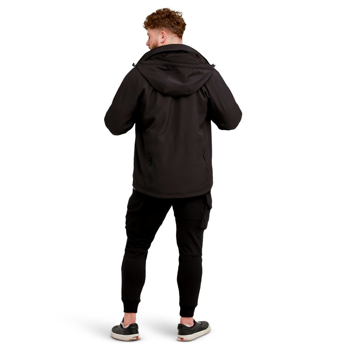 GymBeam Giacca Softshell da uomo regular Black con cappuccio, zip e tasche