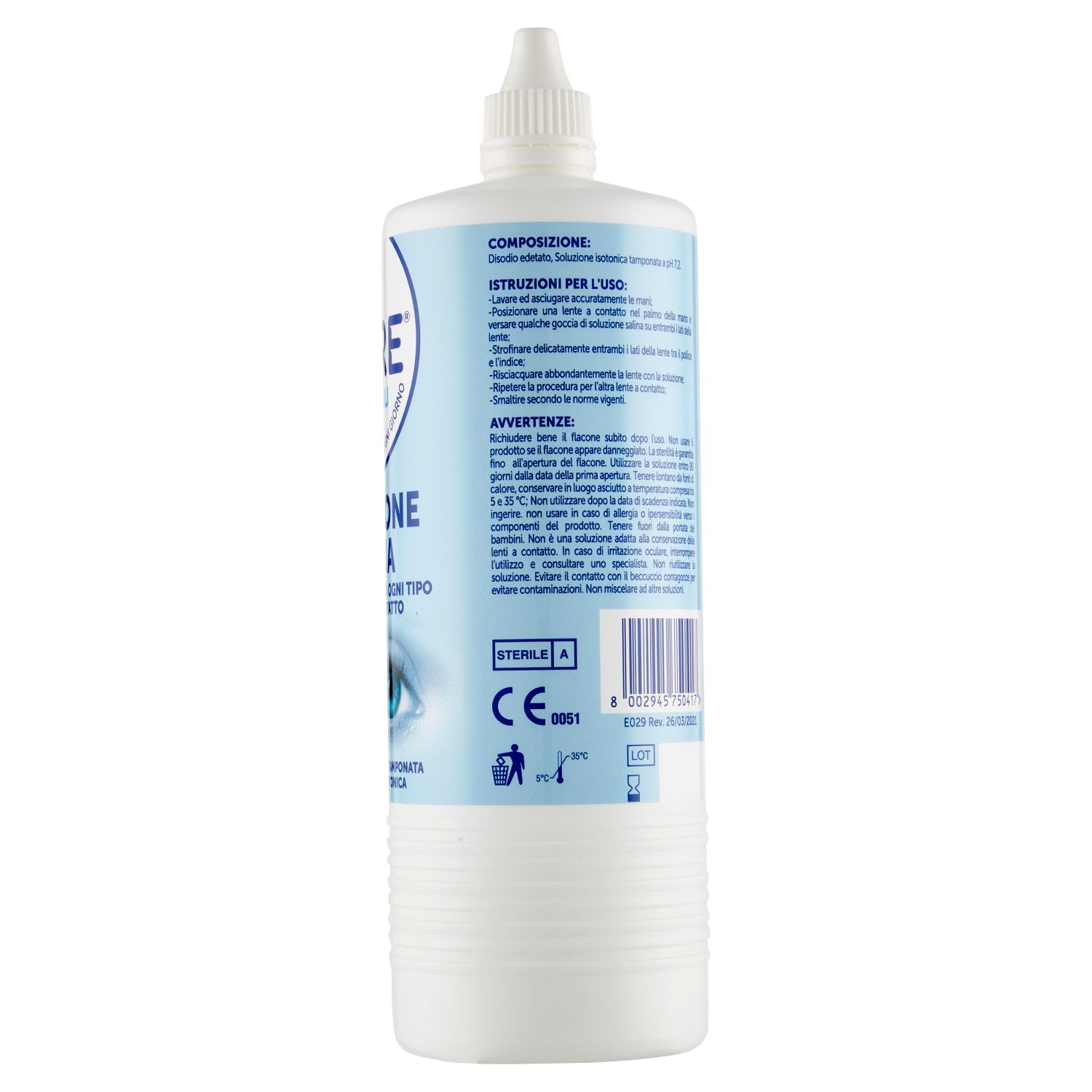 CARE for you Soluzione Salina 500 ml – Liquido per lenti a contatto morbide, idrata e disinfetta.