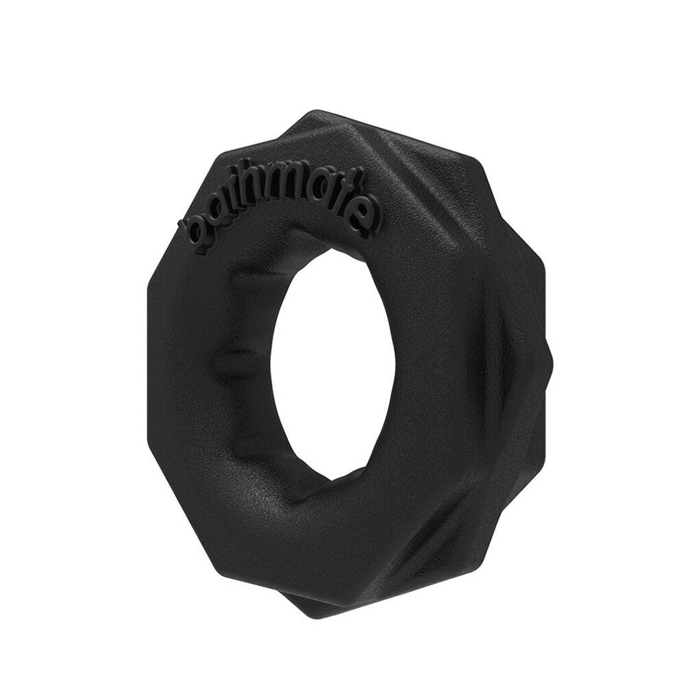 Anello nero, forma esterna ottagonale, foro rotondo. Marchio in rilievo sulla parte superiore.