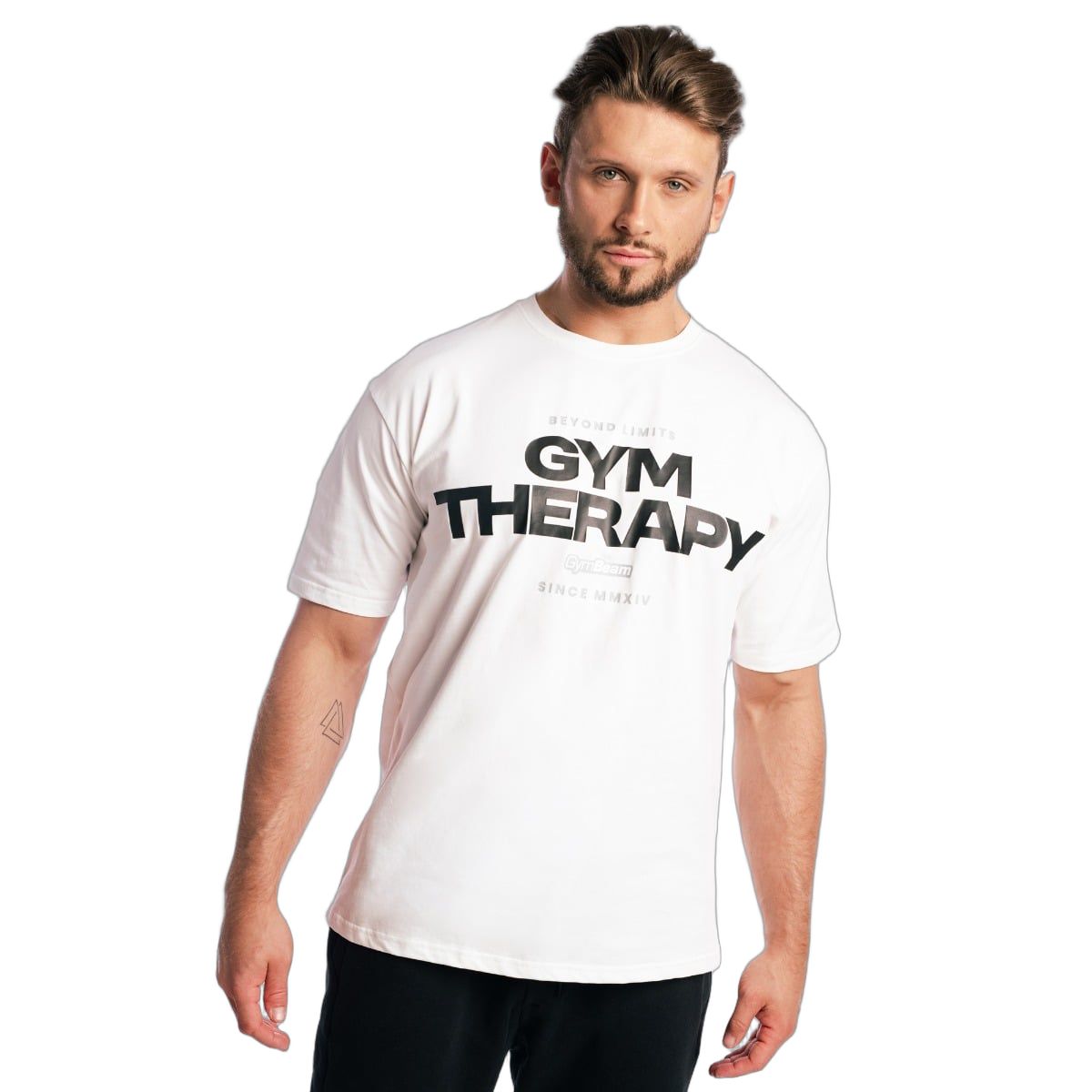 GymBeam T-shirt uomo oversize in cotone a manica corta Gym Therapy White