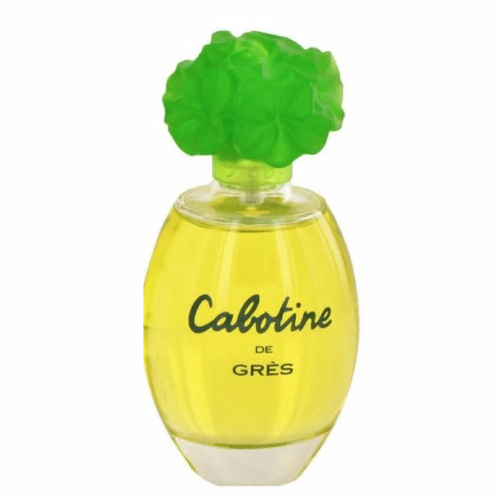 Flacone di profumo con tappo verde. Scritta: Cabotine de Grès.