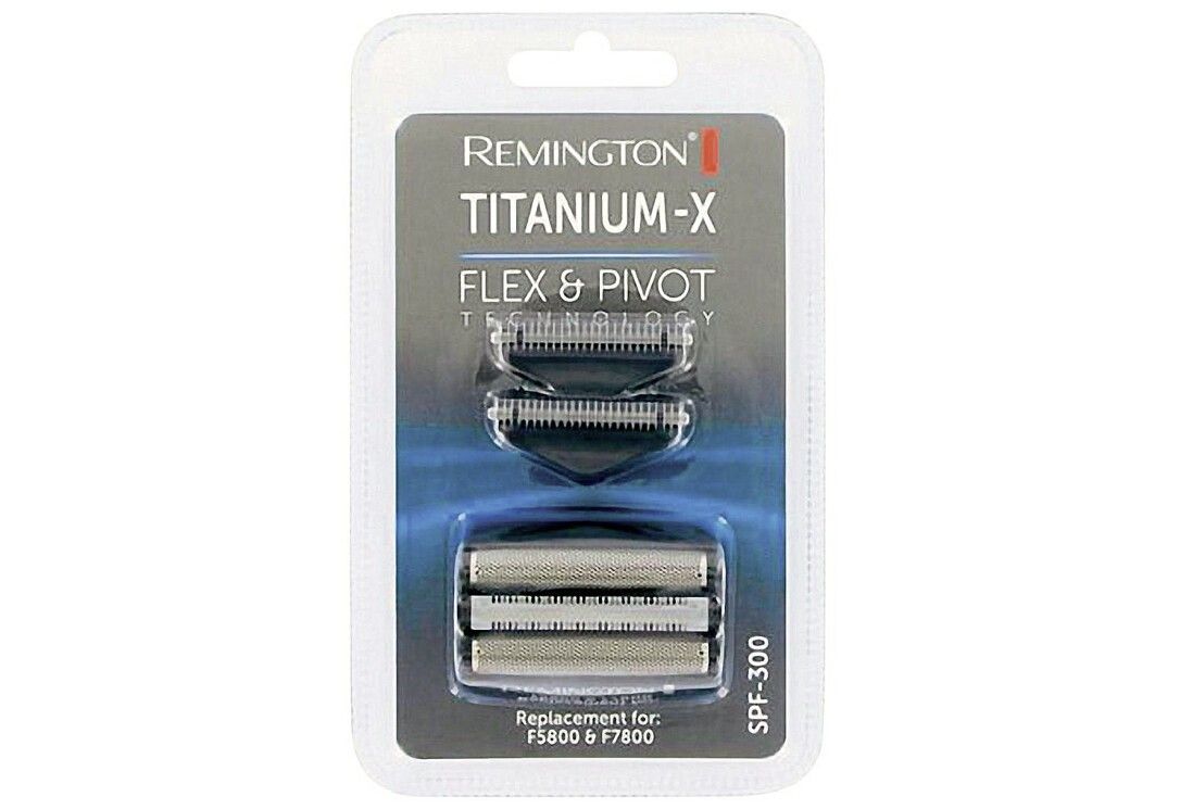 Confezione di ricambi per rasoio. Contiene due lamine e due rifinitori. Marchio: Remington Titanium-X.