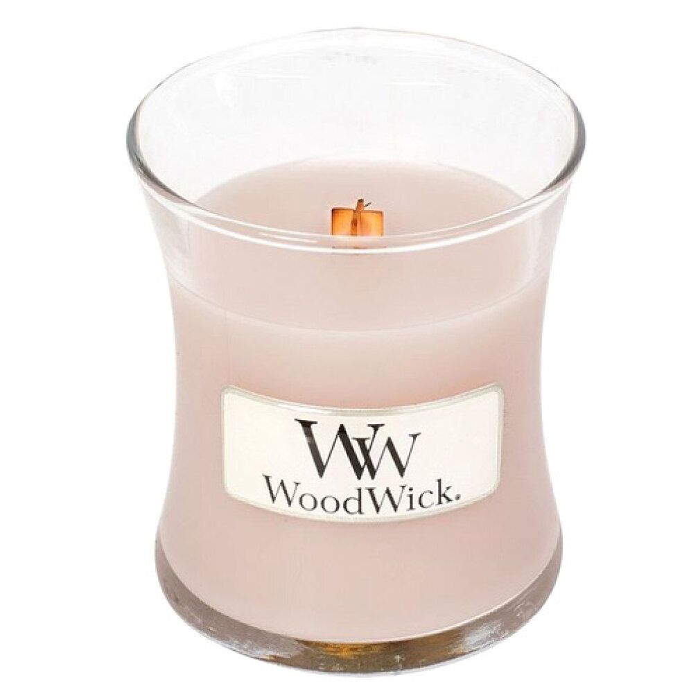 Candela a forma di clessidra. Etichetta "Vanilla & Sea Salt".