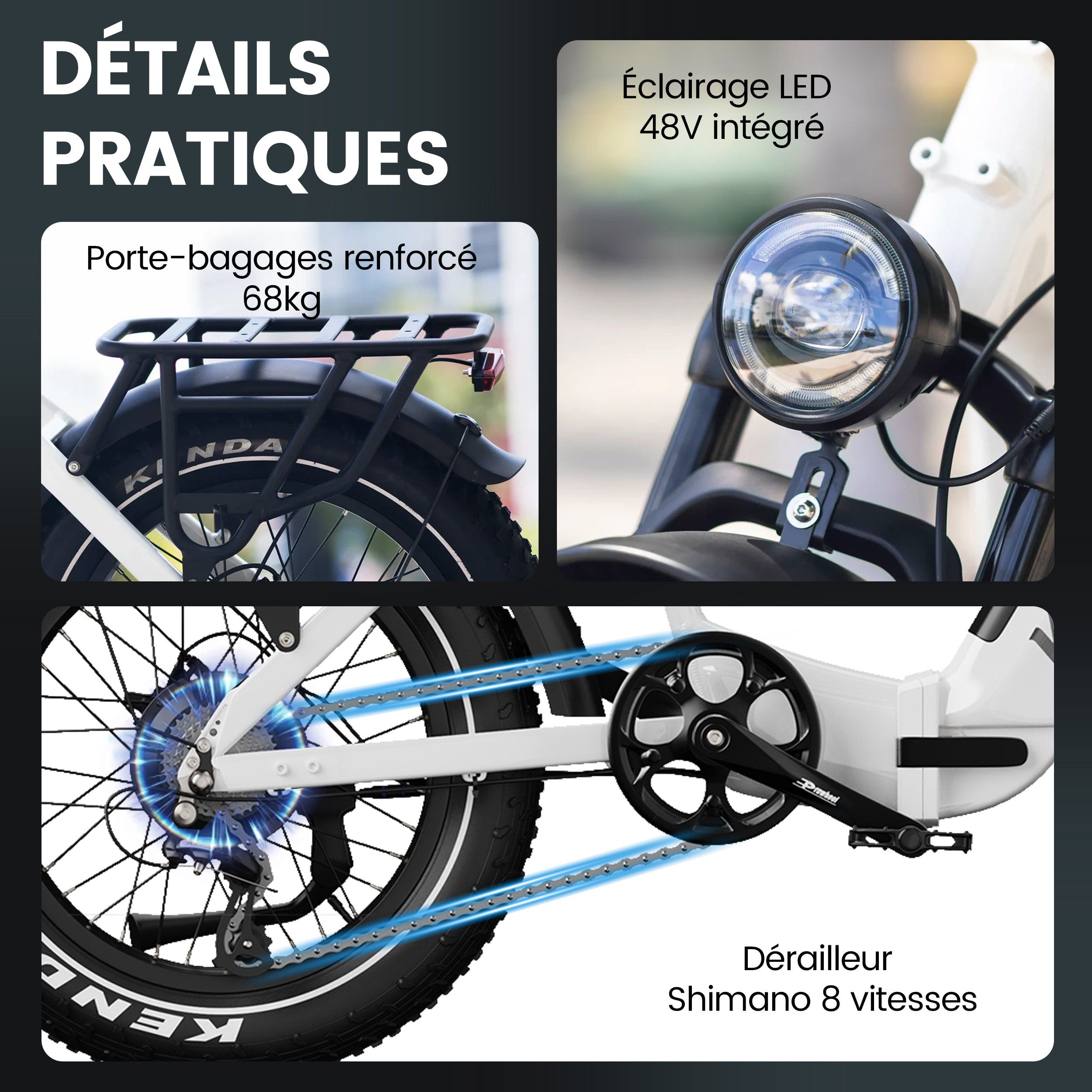 KINGBULL VERVE Bicicletta elettrica, batteria rimovibile da 48 V 20 Ah, cambio Shimano a 8 velocità