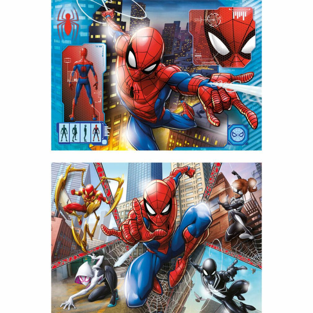 Due puzzle con motivi di Spiderman. Ogni puzzle ha 60 pezzi. I puzzle mostrano Spiderman in diverse pose e scene.