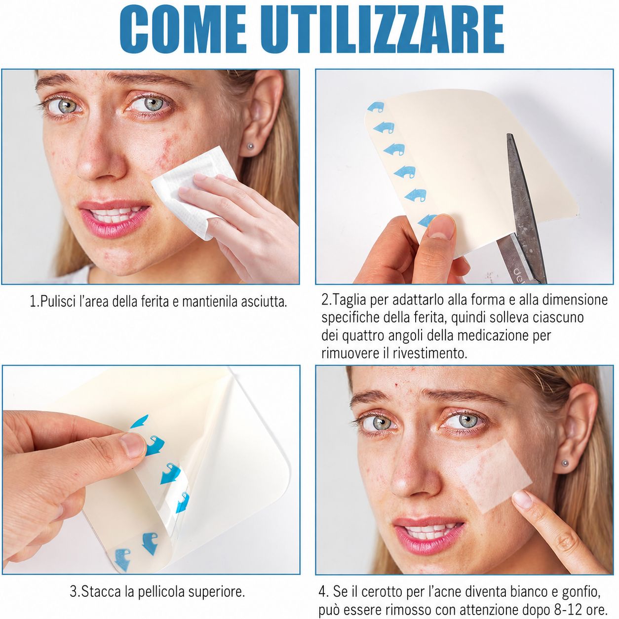 Istruzioni per l'uso delle medicazioni. Quattro passaggi con immagini.