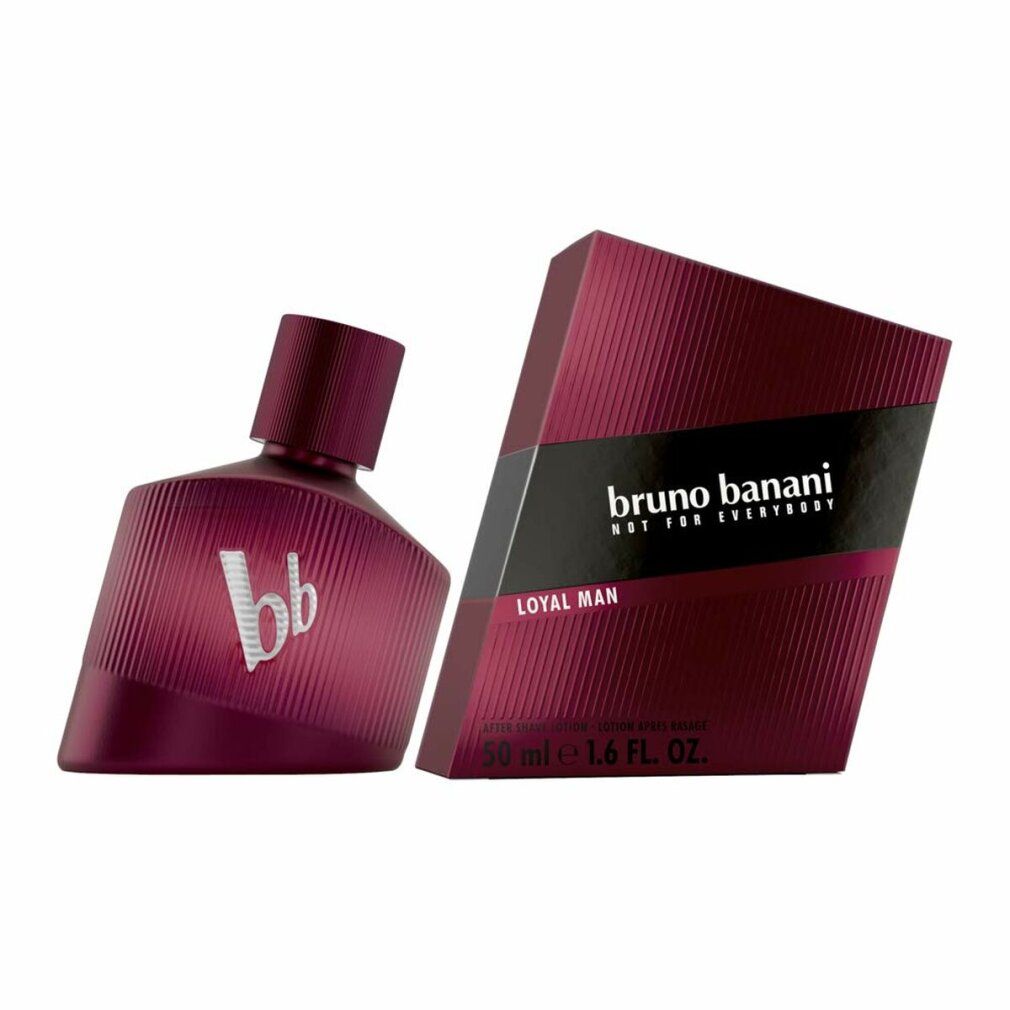 Flacone e confezione rossi. Logo "Bruno Banani Loyal Man". Flacone con logo "bb". 50 ml.