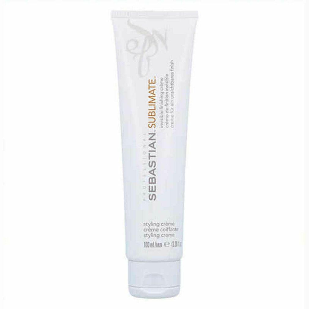 Tubo bianco con nome del prodotto e testo. Scritta: Sebastian. Sublimate. Crema styling. 100 ml.