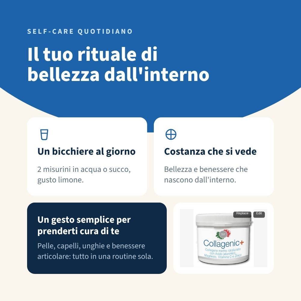 Rituale di bellezza quotidiano: 2 misurini in acqua o succo, gusto limone. Per pelle, capelli, unghie e articolazioni.