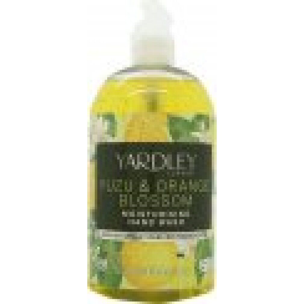 Flacone di sapone liquido. Etichetta: Yuzu & Orange Blossom, Hand Wash. Vegano.