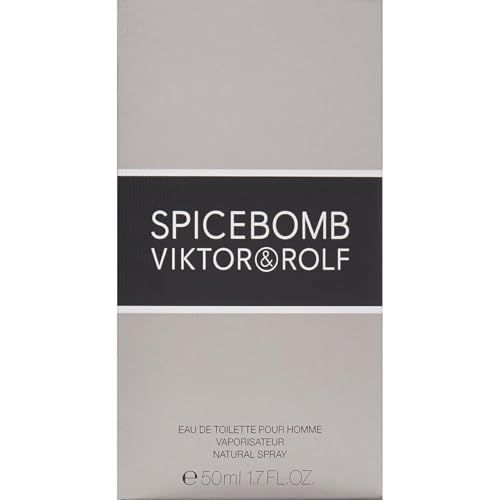 Confezione grigia con fascia nera. Scritta SPICEBOMB VIKTOR&ROLF. Testo: Eau de Toilette.