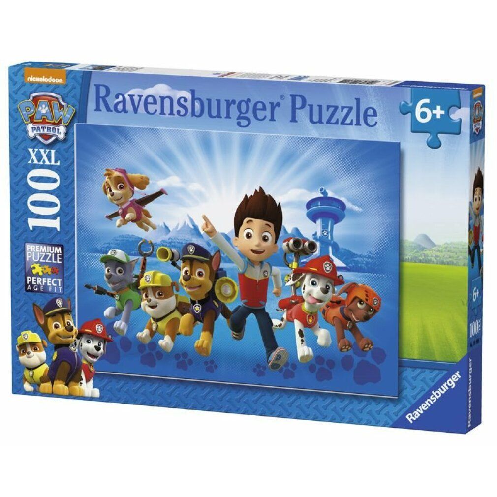 Puzzle Paw Patrol. Confezione con logo, testi e immagine dei personaggi. 100 pezzi, dai 6 anni.