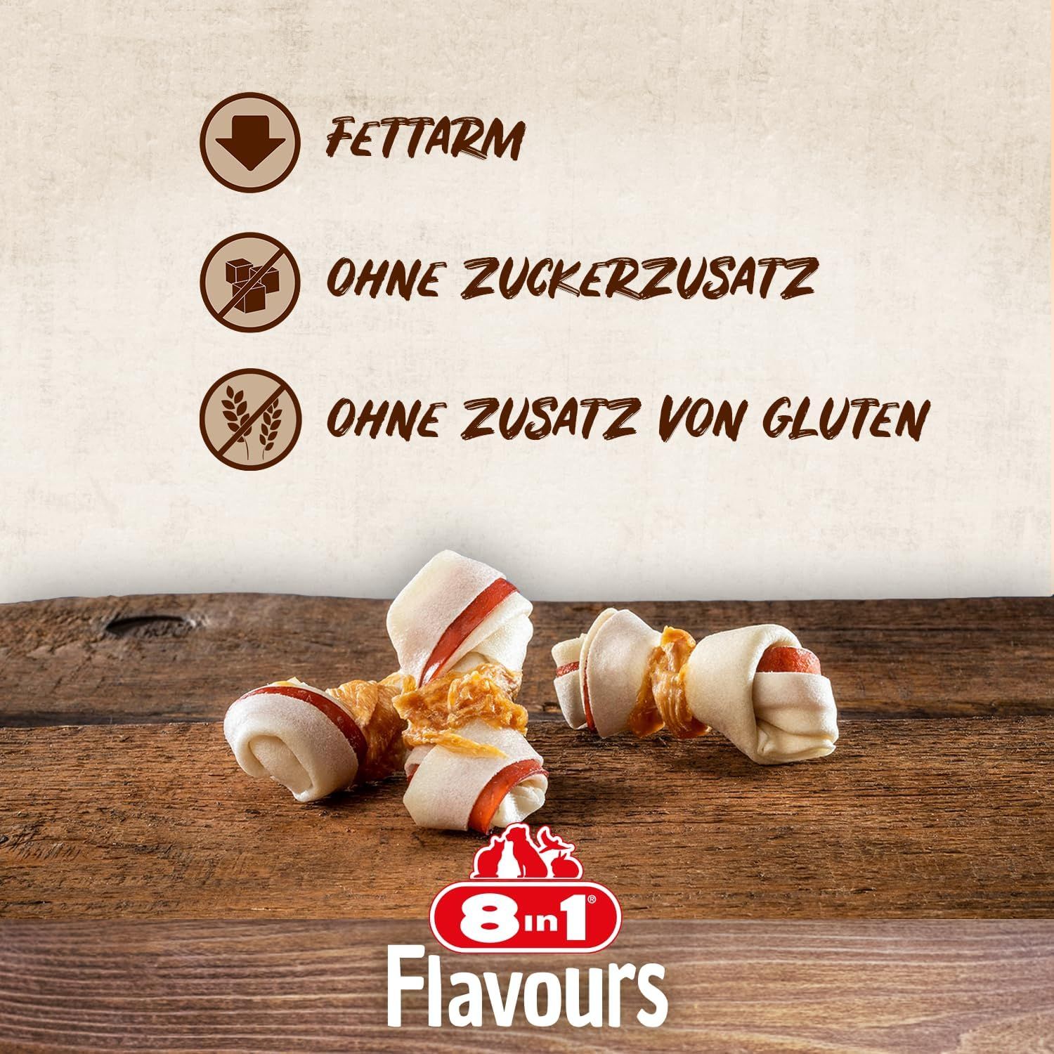Snack masticabili: povero di grassi, senza zuccheri aggiunti, senza glutine. "Povero di grassi", "Senza zuccheri aggiunti", "Senza glutine" (aggiunto).