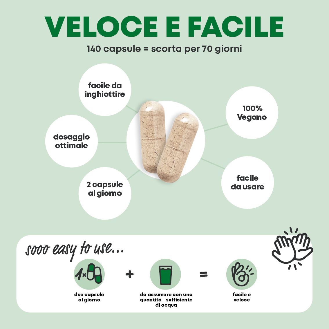Barattolo Prosta Forte Komplex da 180 capsule con sigillo vegano e due capsule.