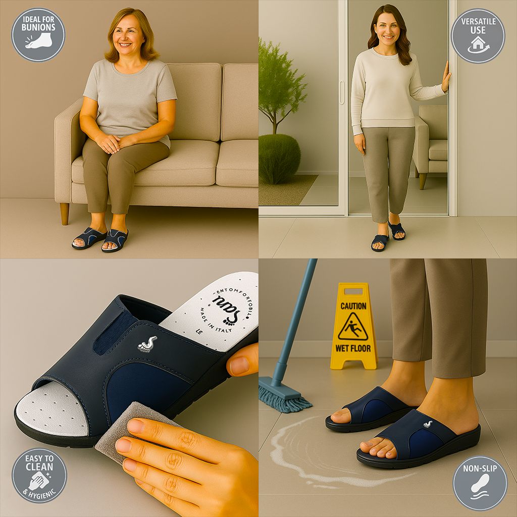 Varie scene con la pantofola. Le donne indossano le scarpe. Ideale per le borsiti. Antiscivolo.