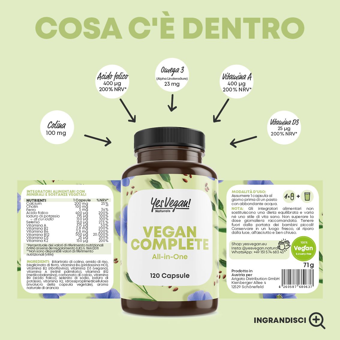 Confronto di 120 capsule vegane con alternative, con sigillo.