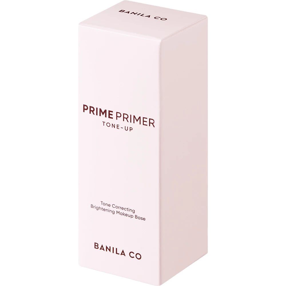 Confezione bianca con scritta: PRIME PRIMER TONE-UP, BANILA CO. Testo: Tone Correcting Brightening Makeup Base.