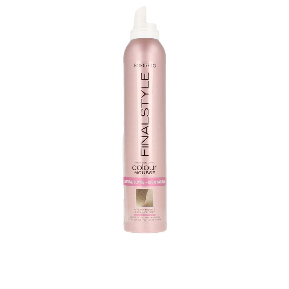 Montibel-Lo Finalstyle Color Blonde Naturblond Intensivschaum. Flacone rosa con erogatore bianco. Scritta Finalstyle e Colour Mousse.