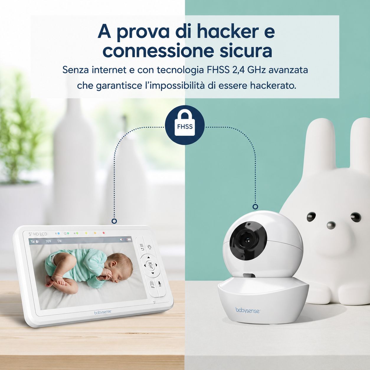Baby monitor HD da 5 pollici con 2 telecamere Babysense